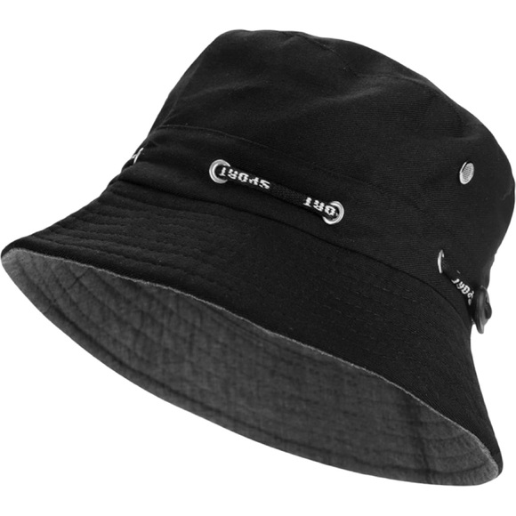 Unisex Black Sporty Bucket Hat with Eyelet Details - Picture 1 of 6
